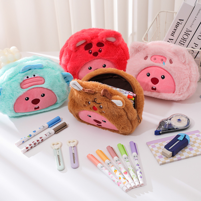Pencil Case Large - 만화 플러시 연필 가방 학생용 귀여운